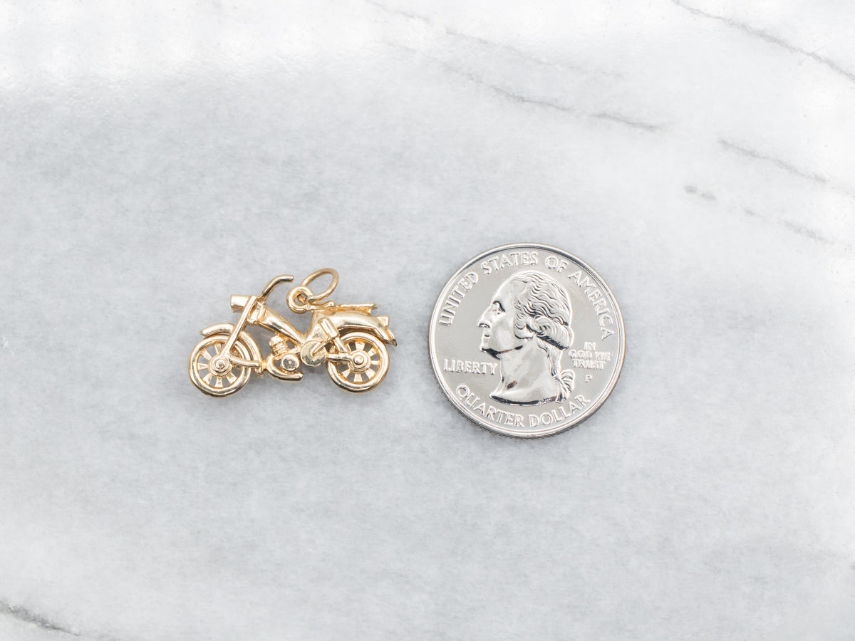 Gold Bicycle Charm with Moving Wheel
