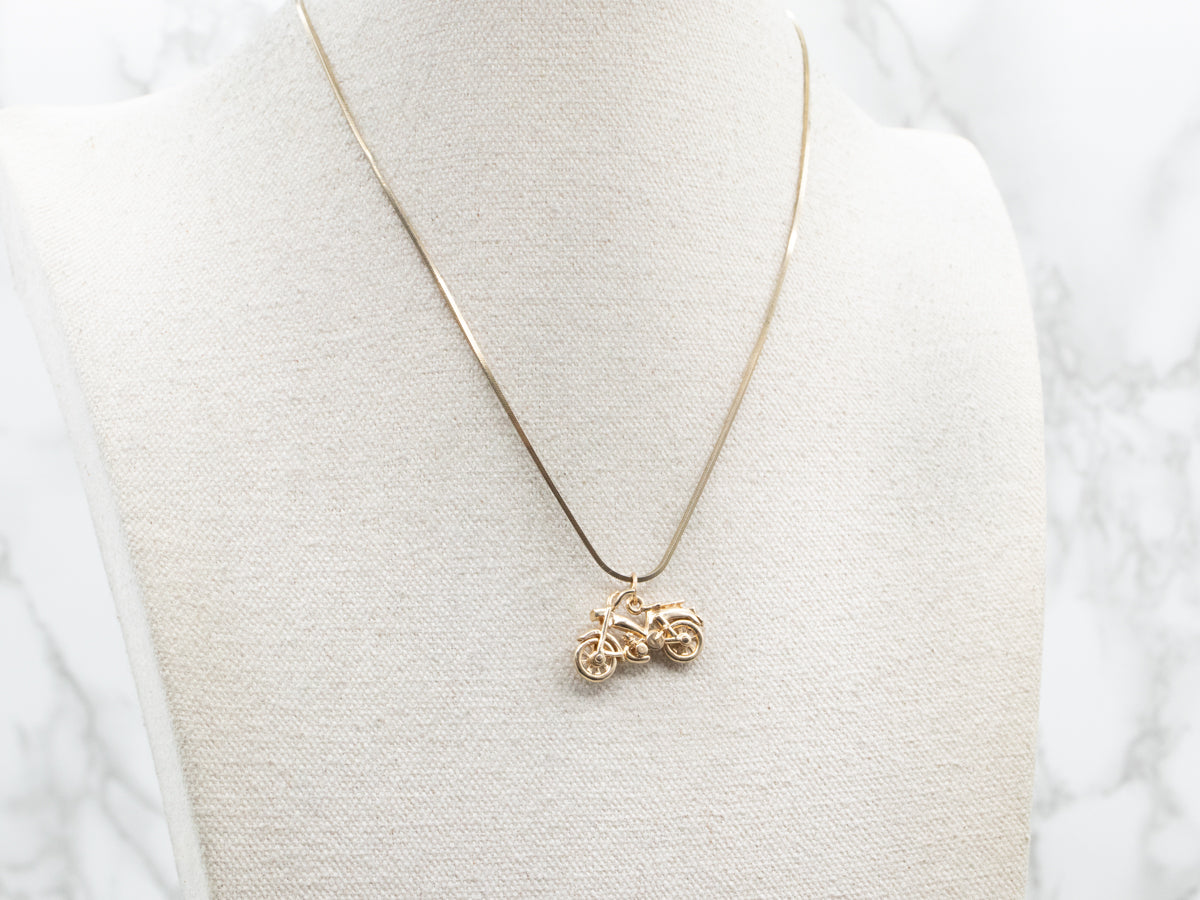 Gold Bicycle Charm with Moving Wheel