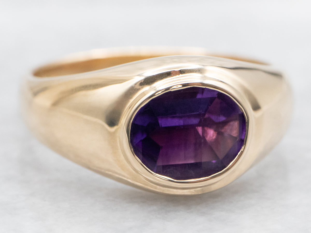 Men's East-West Set Amethyst Solitaire Ring