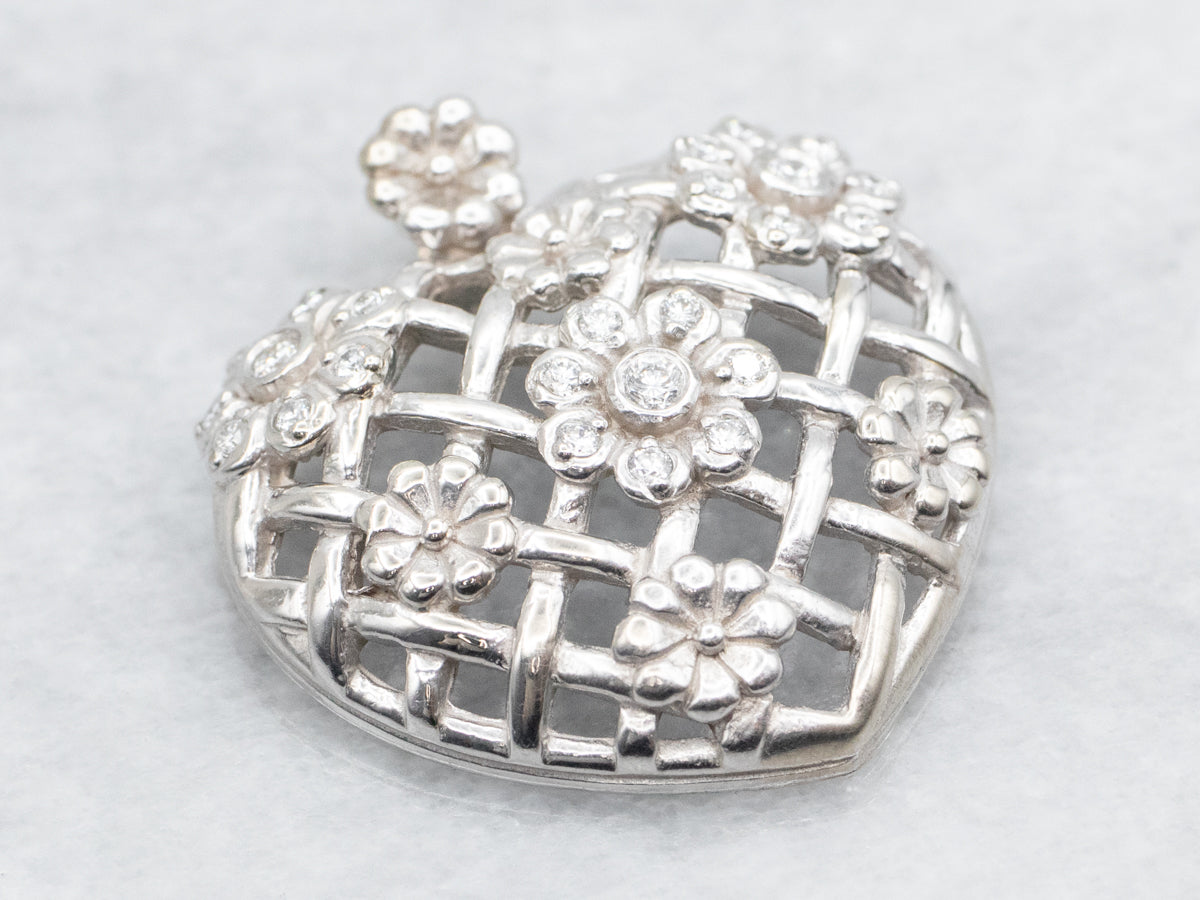 Floral Diamond Heart Trellis Pendant