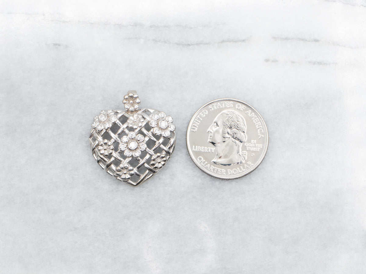 Floral Diamond Heart Trellis Pendant