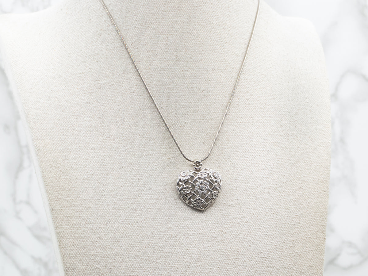 Floral Diamond Heart Trellis Pendant