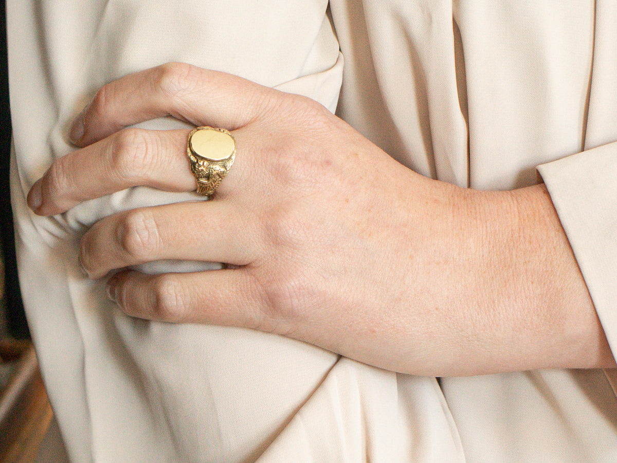 Green Gold Men's Dragon Signet Ring