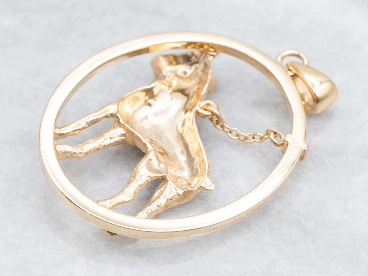 Yellow Gold Boxer Dog Pendant with Ruby Eye
