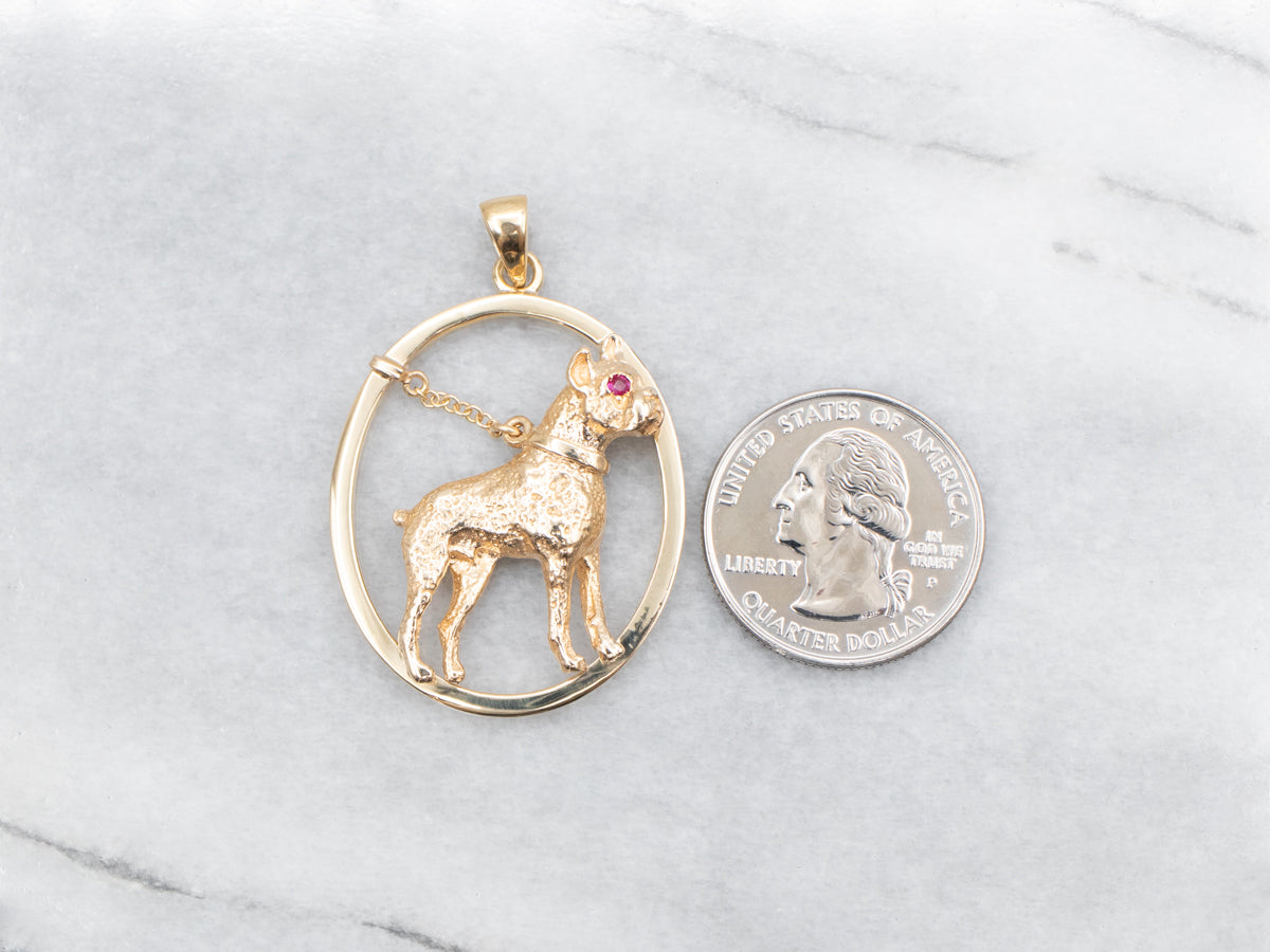 Yellow Gold Boxer Dog Pendant with Ruby Eye