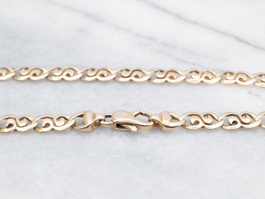 Scrolling Gold Link Chain Necklace