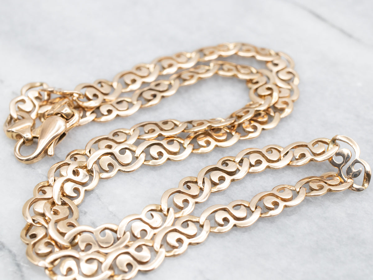 Scrolling Gold Link Chain Necklace