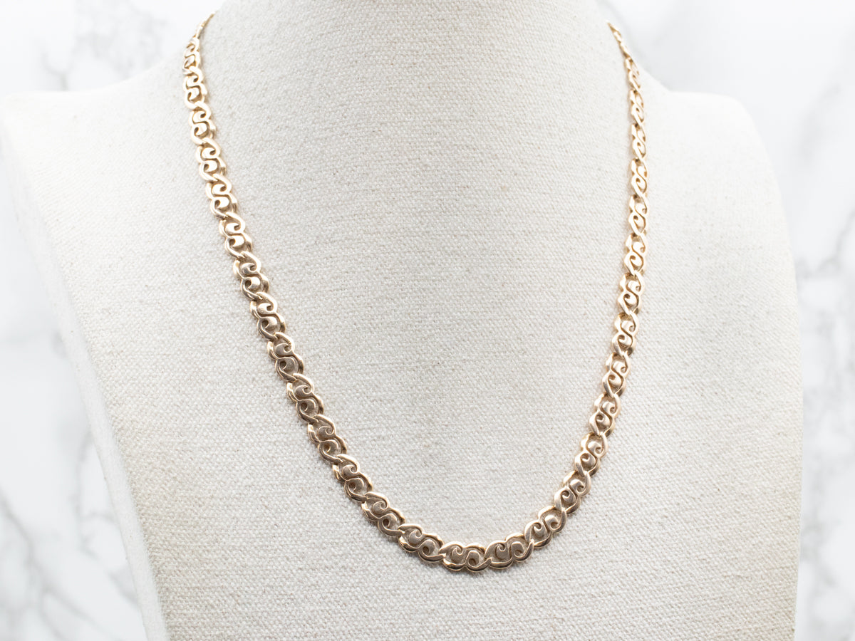 Scrolling Gold Link Chain Necklace