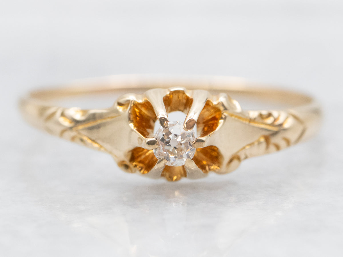 Victorian Old Mine Cut Diamond Solitaire Engagement Ring