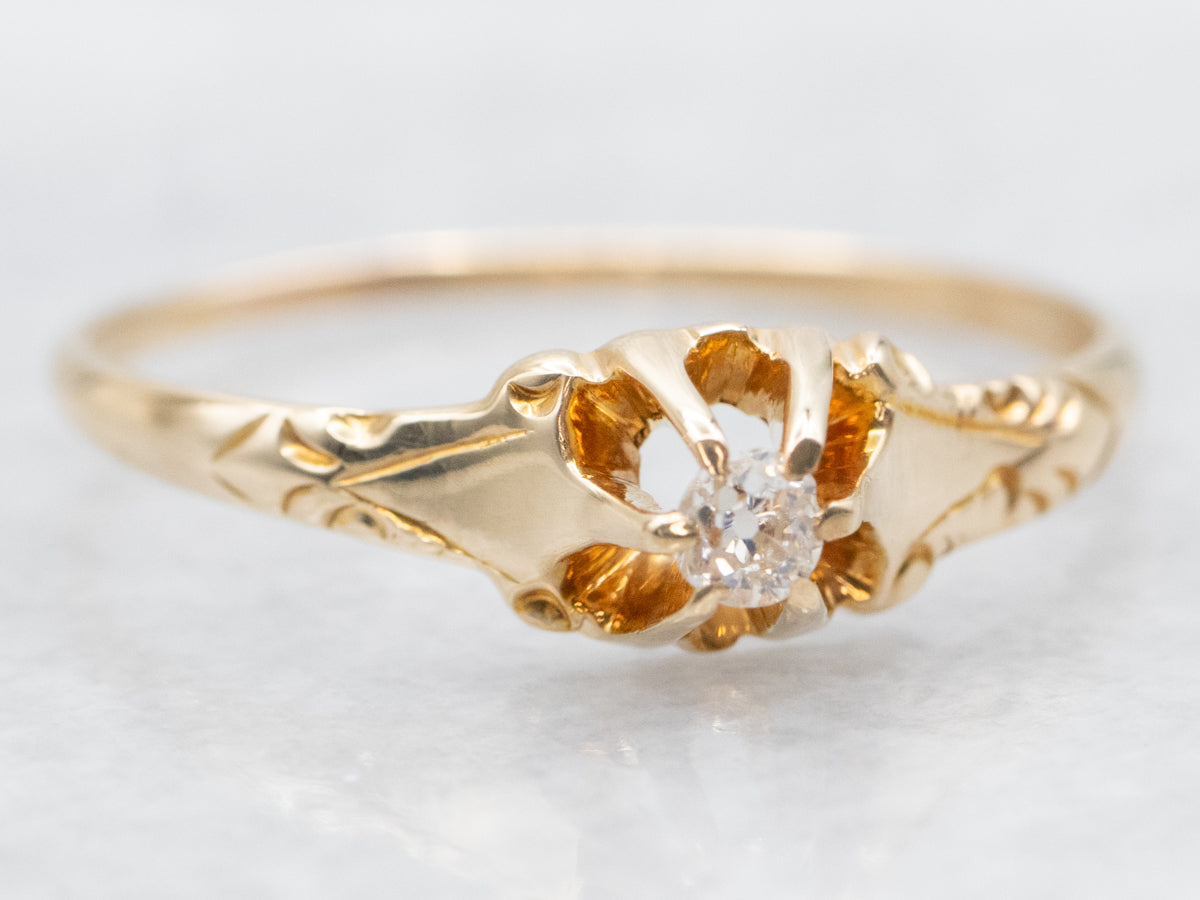 Victorian Old Mine Cut Diamond Solitaire Engagement Ring