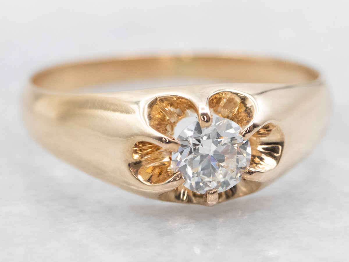 Belcher-Set European Cut Diamond Solitaire Engagement Ring