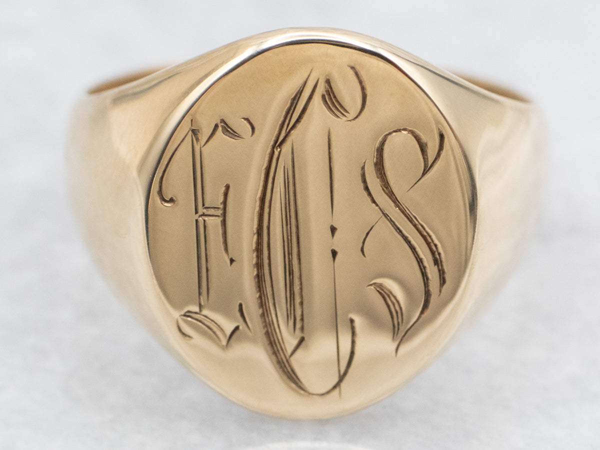 Yellow Gold "ESC" Engraved Signet Ring
