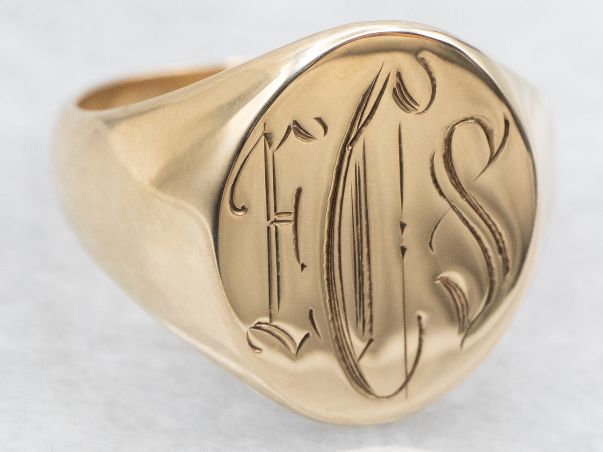 Yellow Gold "ESC" Engraved Signet Ring