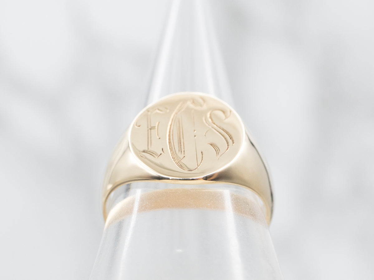 Yellow Gold "ESC" Engraved Signet Ring