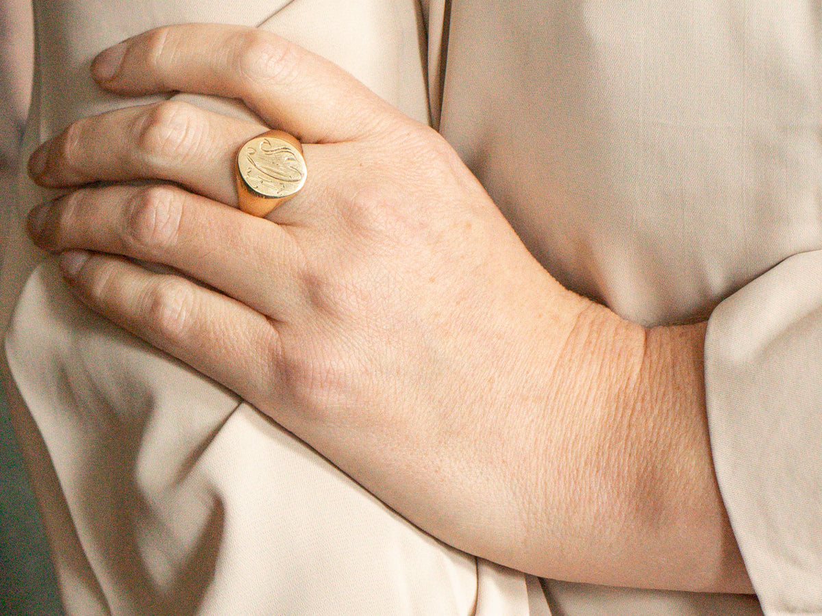 Yellow Gold "ESC" Engraved Signet Ring