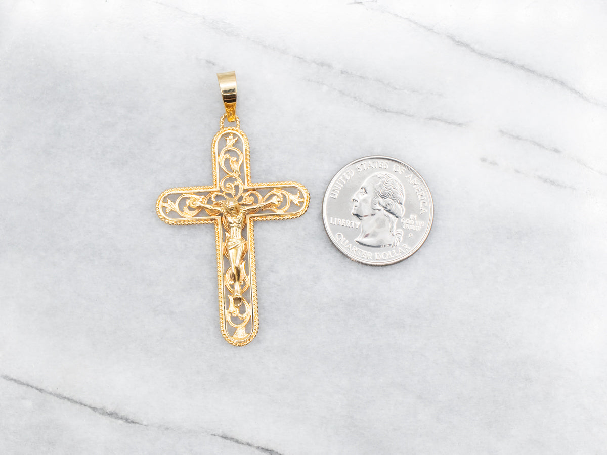 Gold Filigree Crucifix Pendant