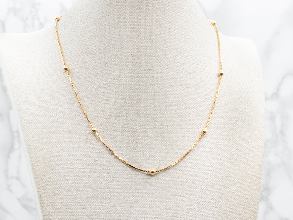 Beaded Gold Box Chain Necklace