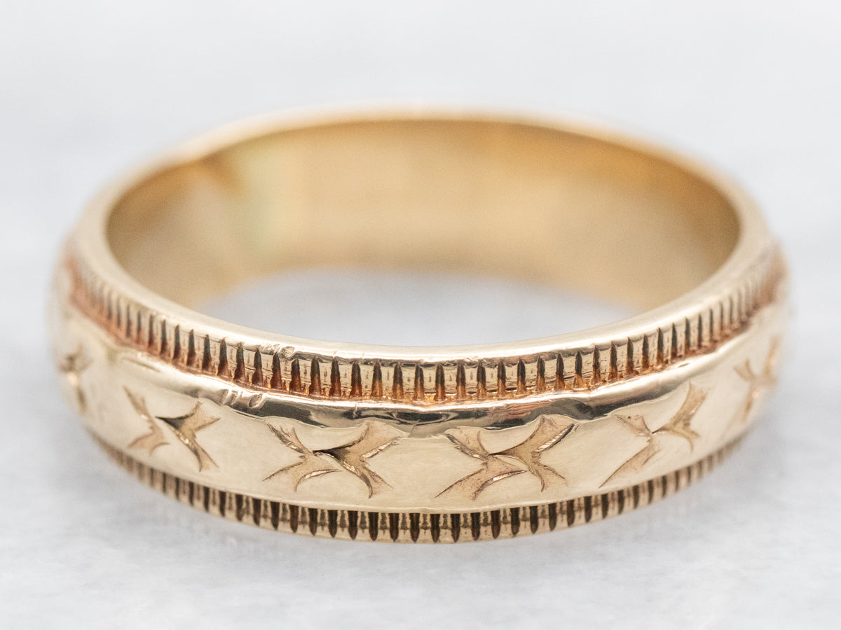 Yellow Gold X Pattern Wedding Band