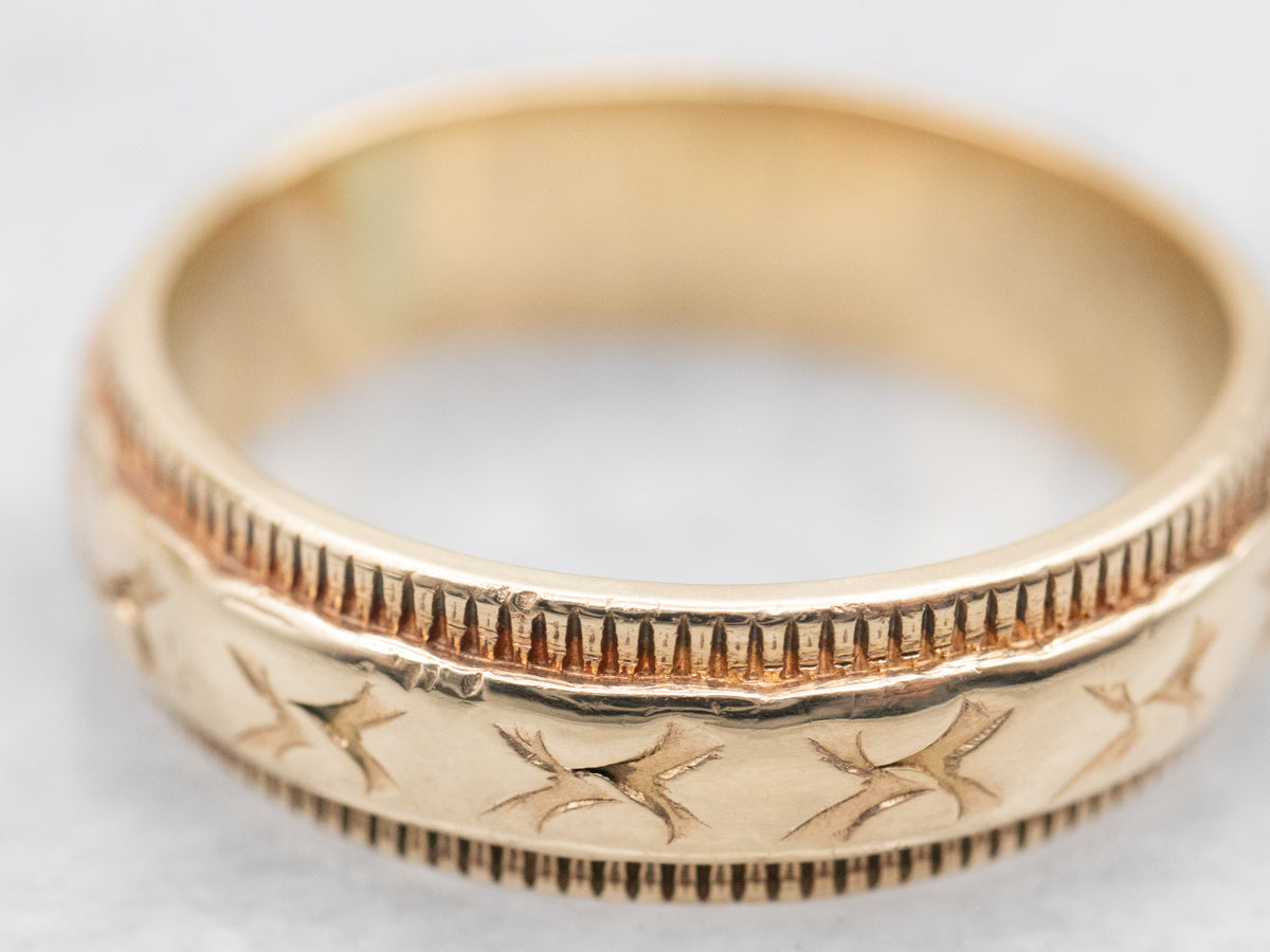 Yellow Gold X Pattern Wedding Band