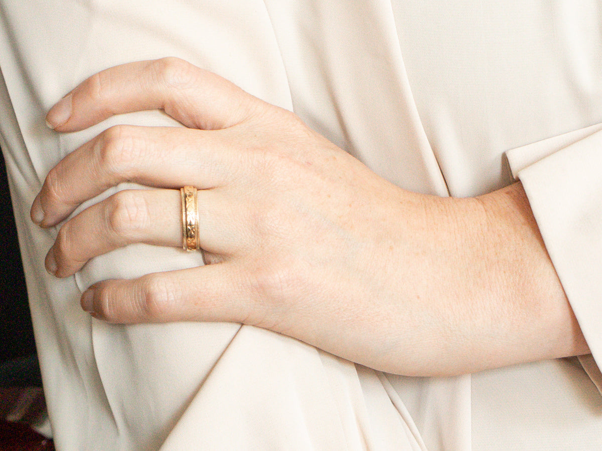 Yellow Gold X Pattern Wedding Band