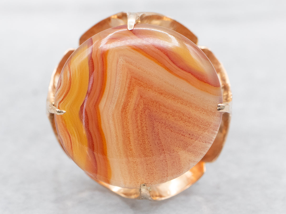 Vintage Yellow Gold Agate Cocktail Ring
