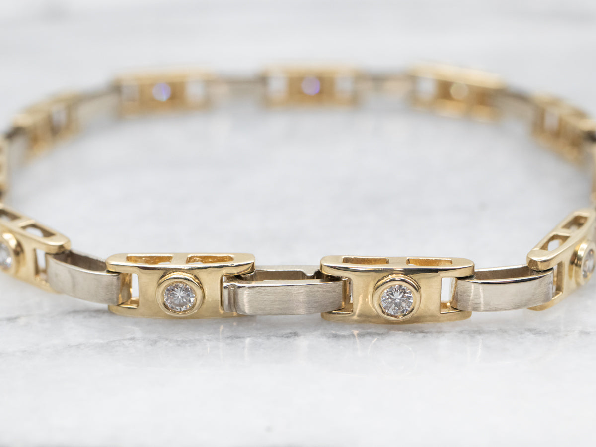 Diamond and Gold Bar Link Bracelet