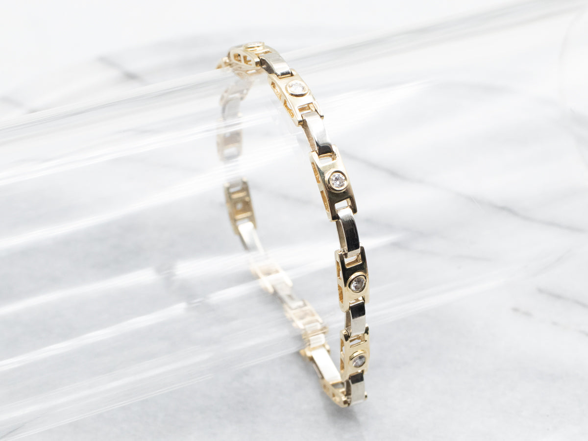 Diamond and Gold Bar Link Bracelet