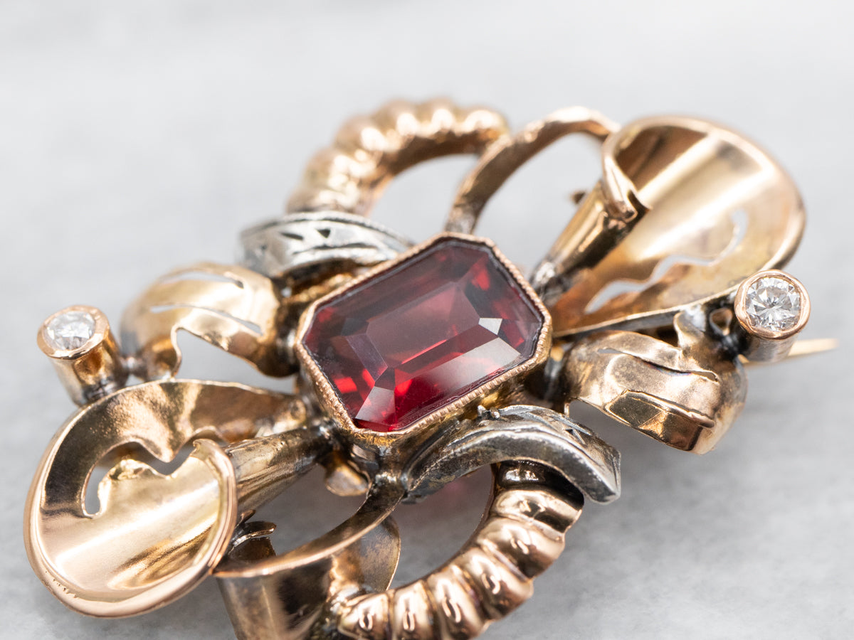 Broche de diamantes y granates del renacimiento victoriano