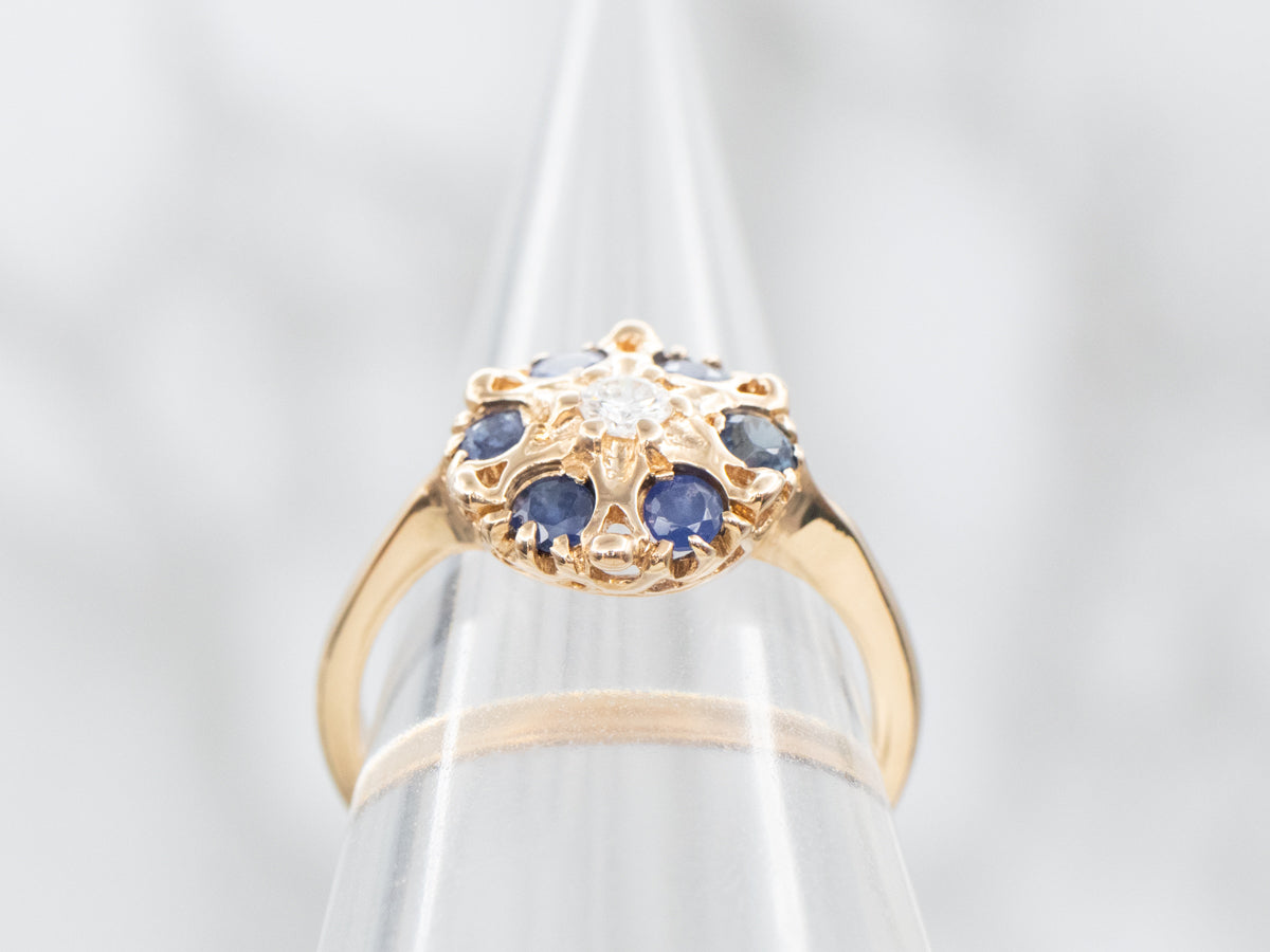 Diamond and Sapphire Halo Engagement Ring