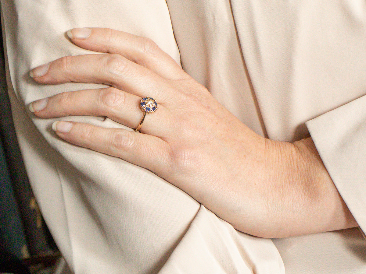 Diamond and Sapphire Halo Engagement Ring