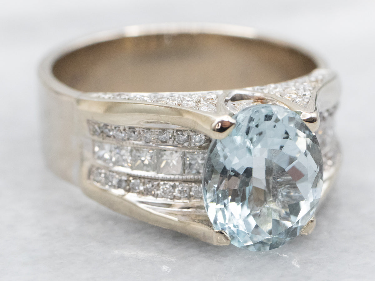 Modern Aquamarine and Diamond Statement Ring