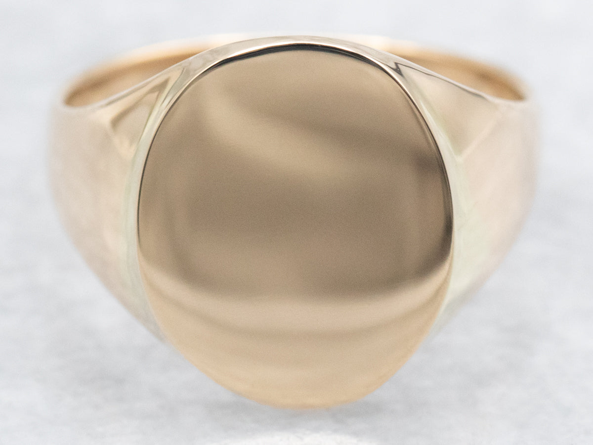 Plain 14-Karat Gold Oval Signet Ring