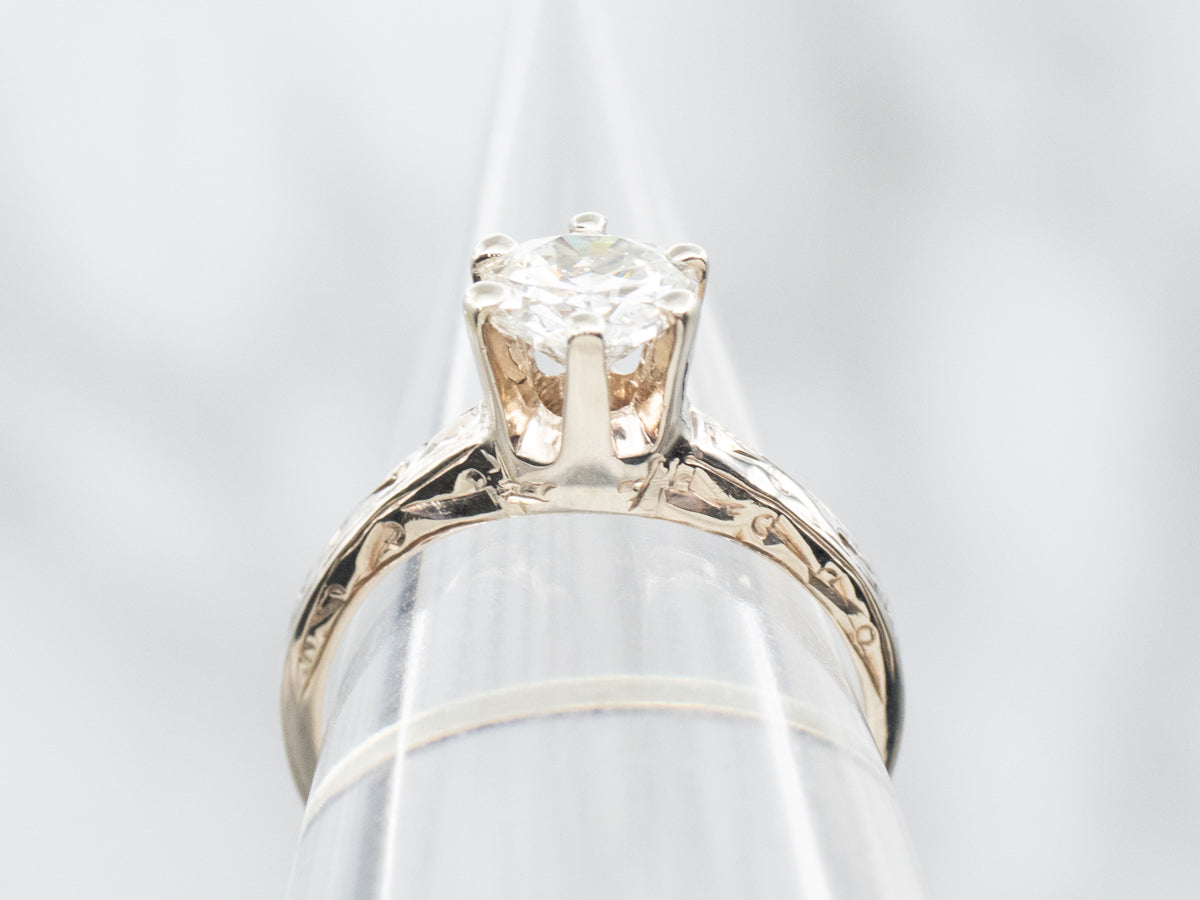 GIA Certified European Round Brilliant Diamond Solitaire Engagement Ring