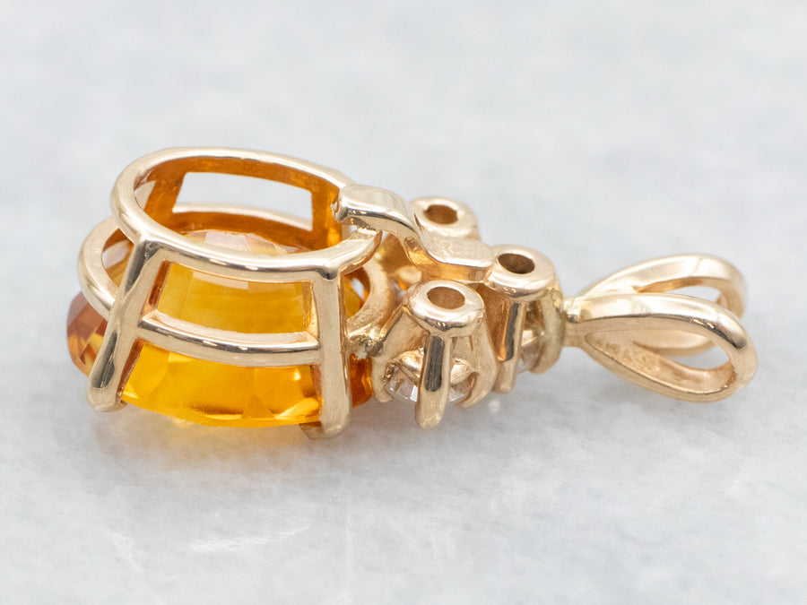 Yellow Gold Citrine Pendant with Diamond Accents