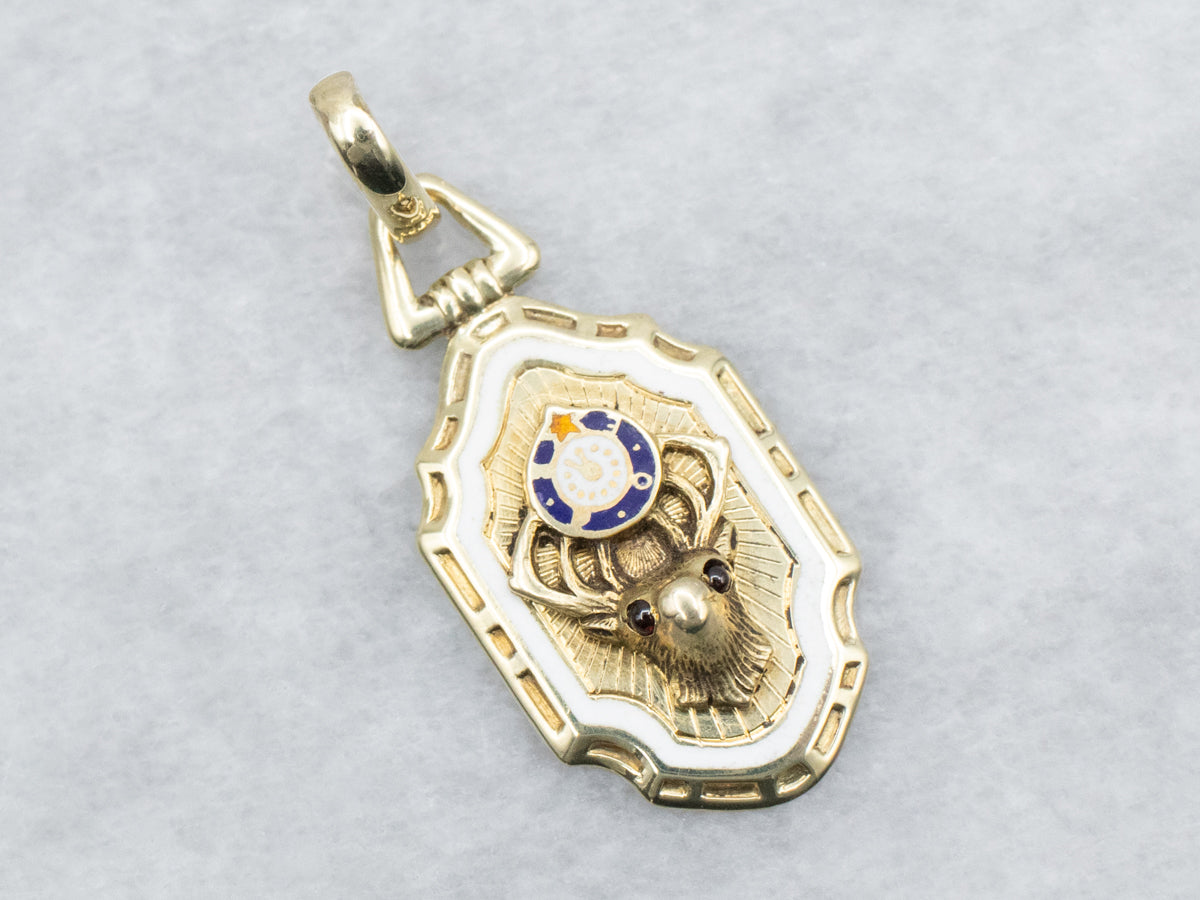 Colgante Alce Esmaltado en Oro Amarillo con Ojos Granates