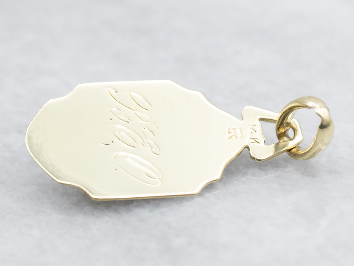 Yellow Gold Enamel Elk Pendant with Garnet Eyes