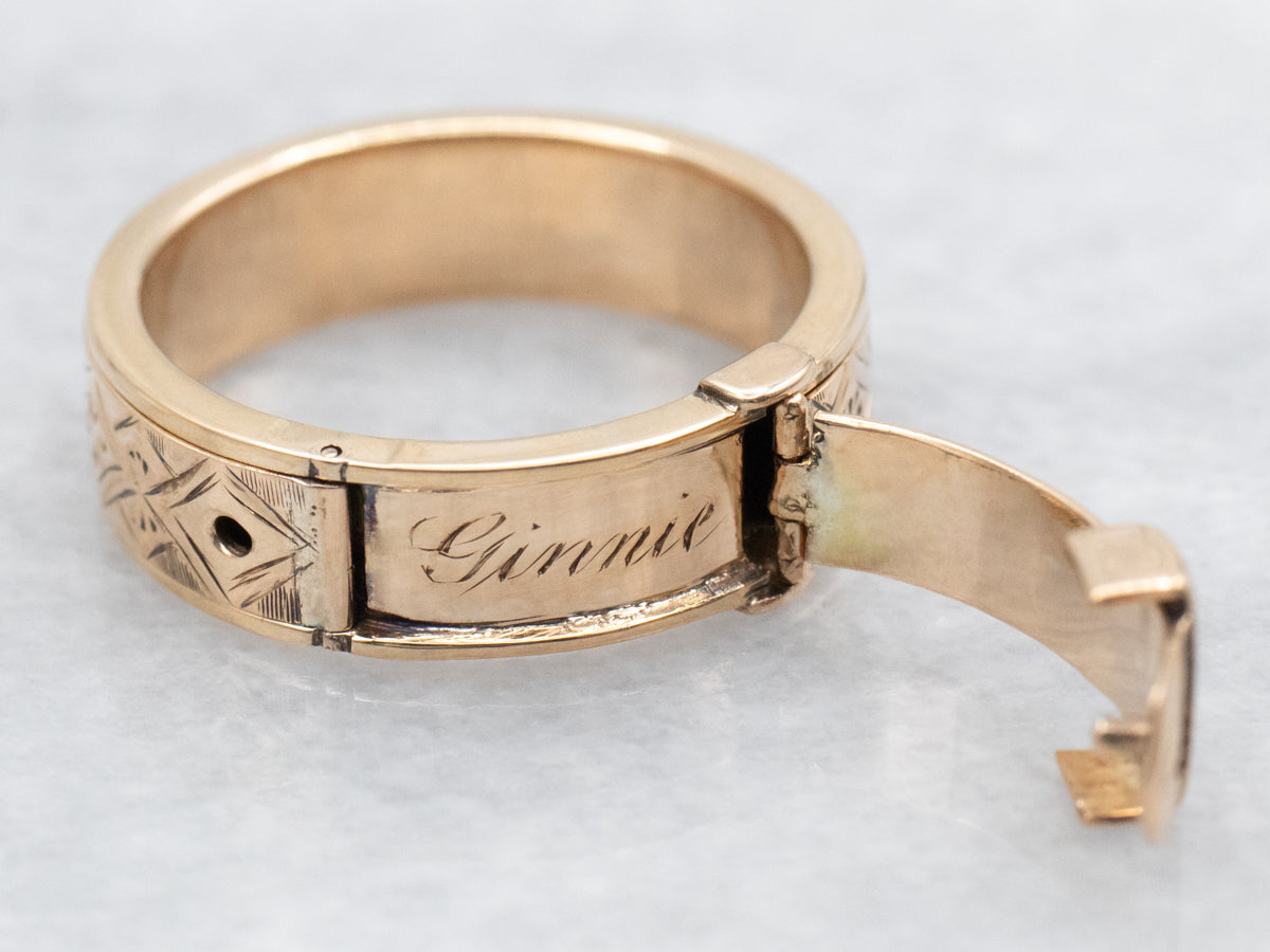 Yellow Gold Hinged Band with "Ginnie" Engraved