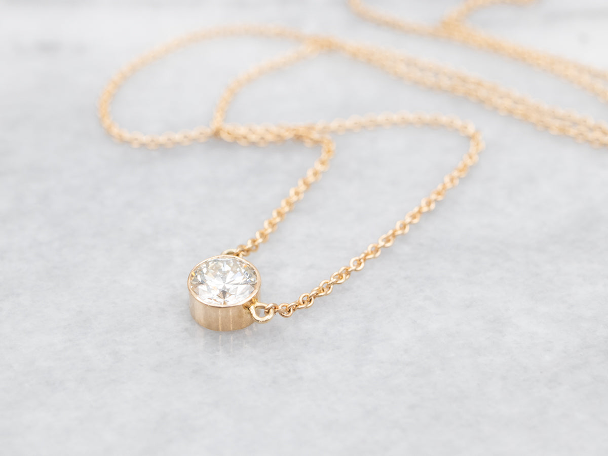 Yellow Gold Diamond Solitaire Pendant Necklace