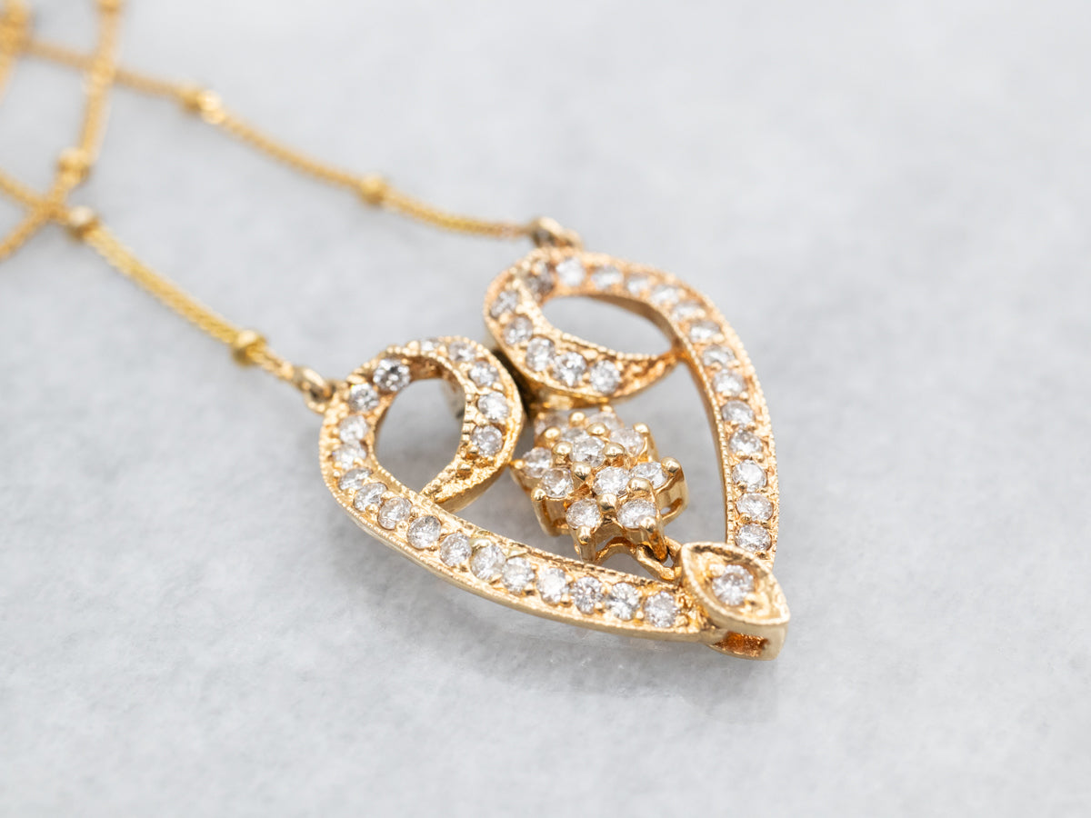 Modernist Gold Diamond Heart Necklace