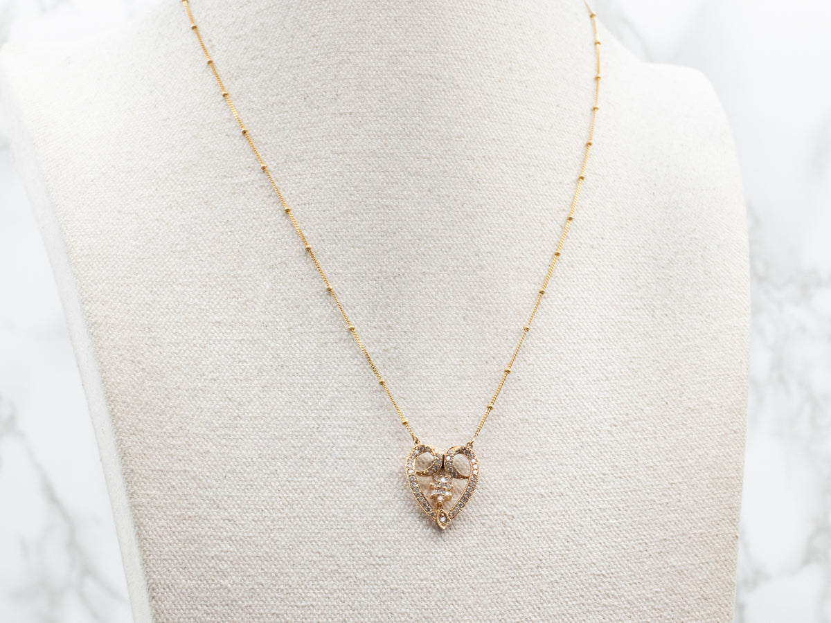 Modernist Gold Diamond Heart Necklace