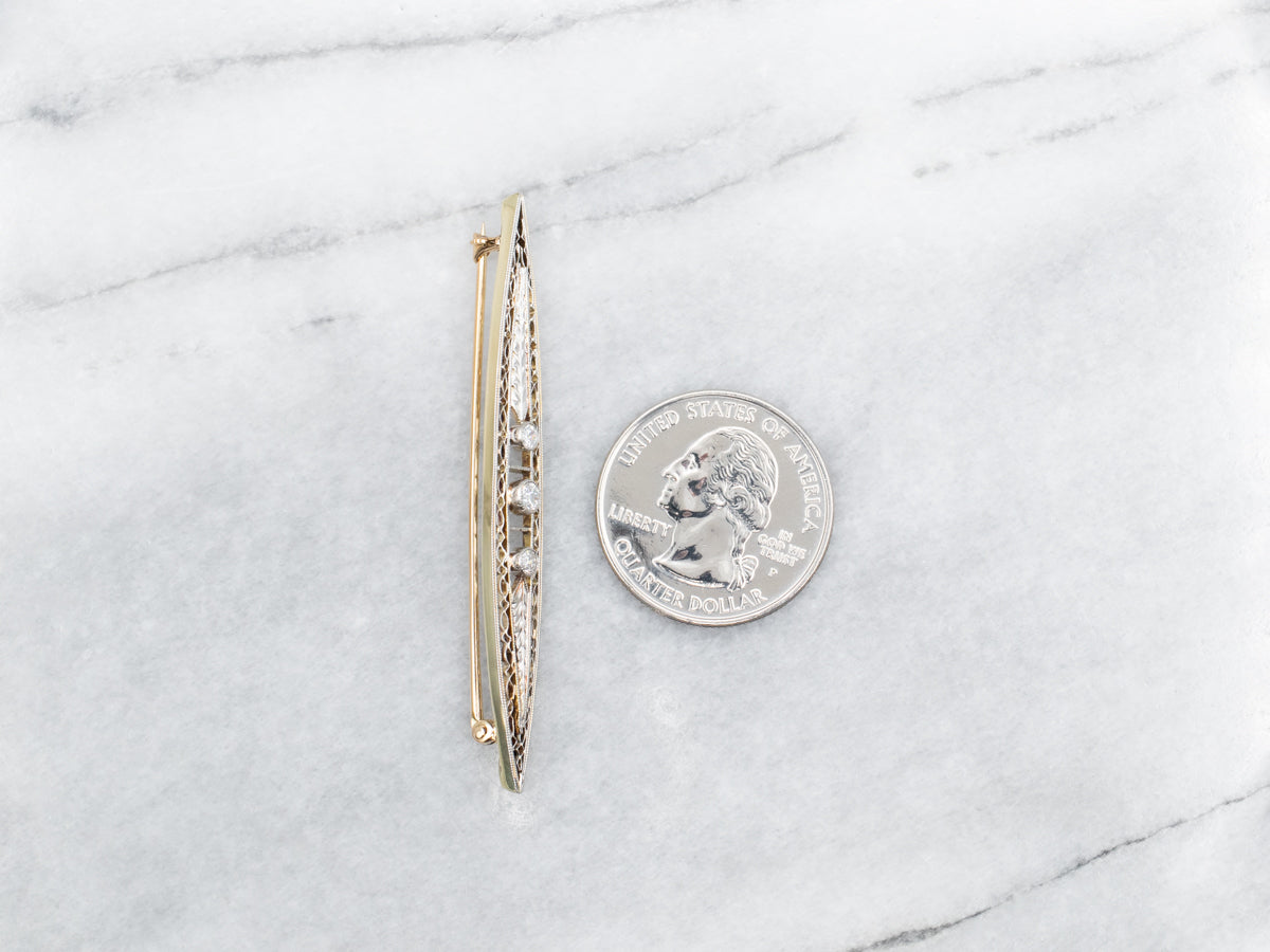 Antique Lace Filigree Pin with European Cut Diamonds