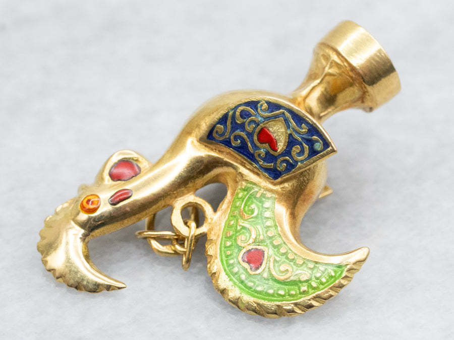 Yellow Gold Enamel Portuguese Rooster Pendant