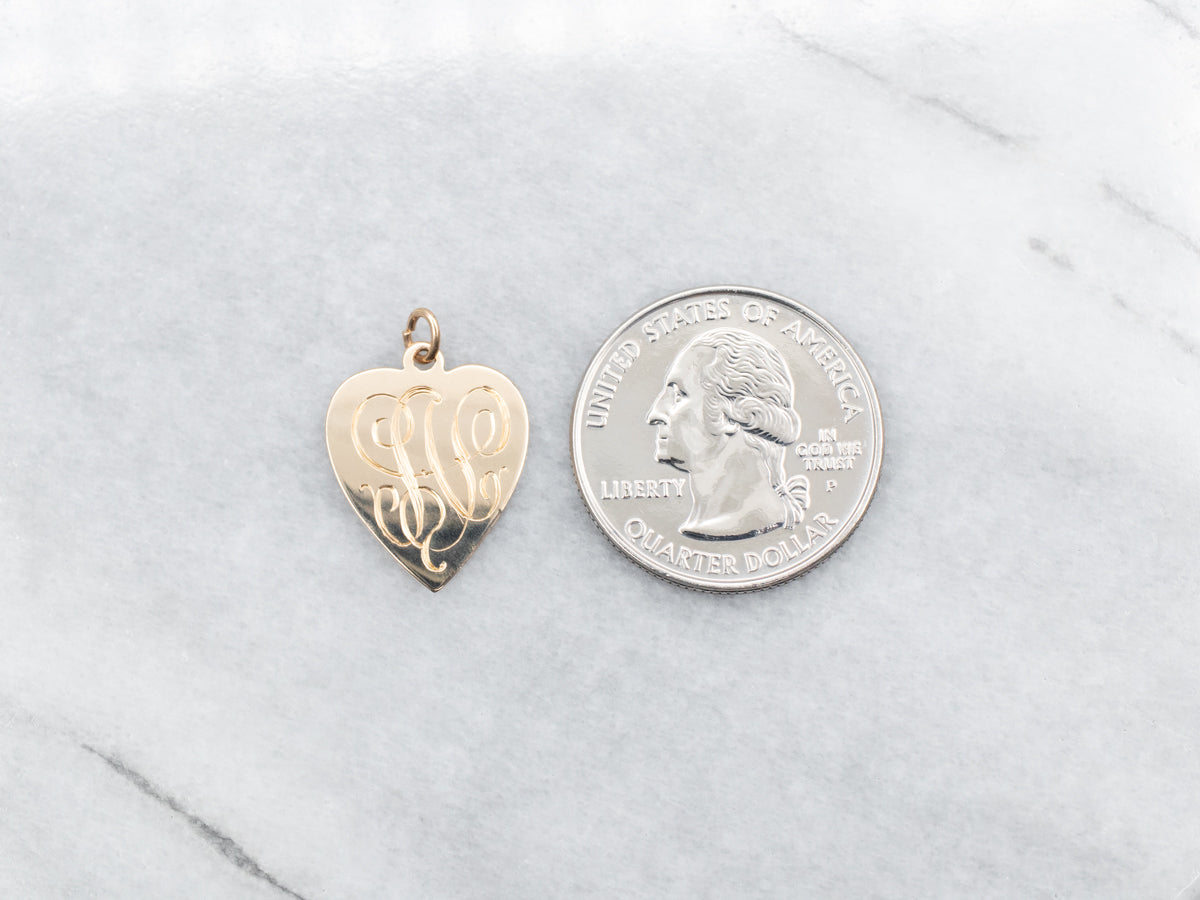 Yellow Gold Monogrammed Heart Shaped Pendant
