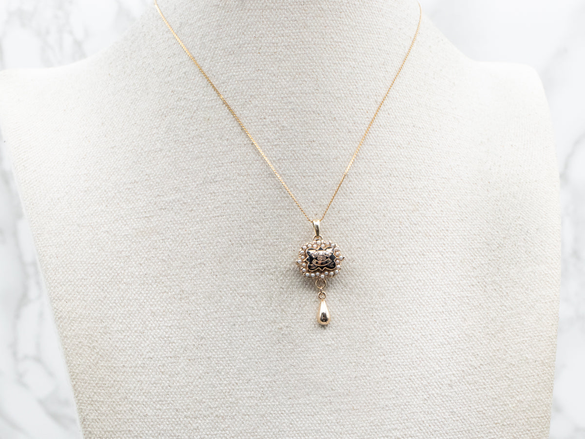 アクセサリー mire 1960s Phi Mu Sorority Seed Pearl and Black Enamel Lavalier Pendant or