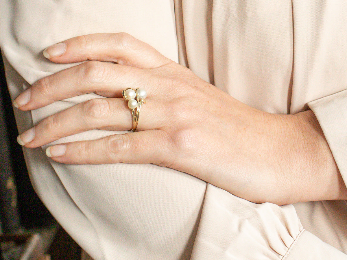 Vintage Pearl and Gold Cluster Ring