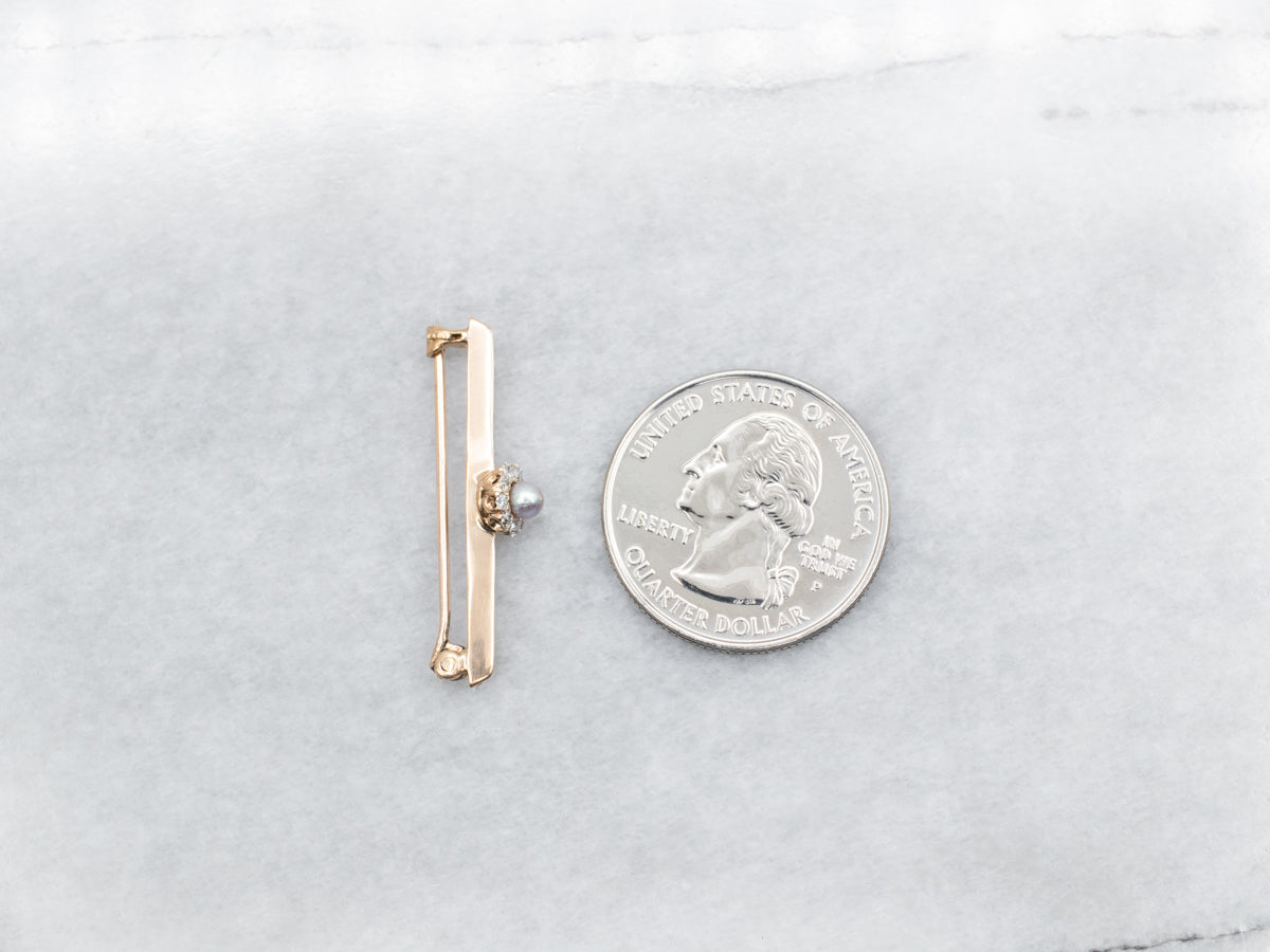 Pearl and Diamond Halo Bar Brooch