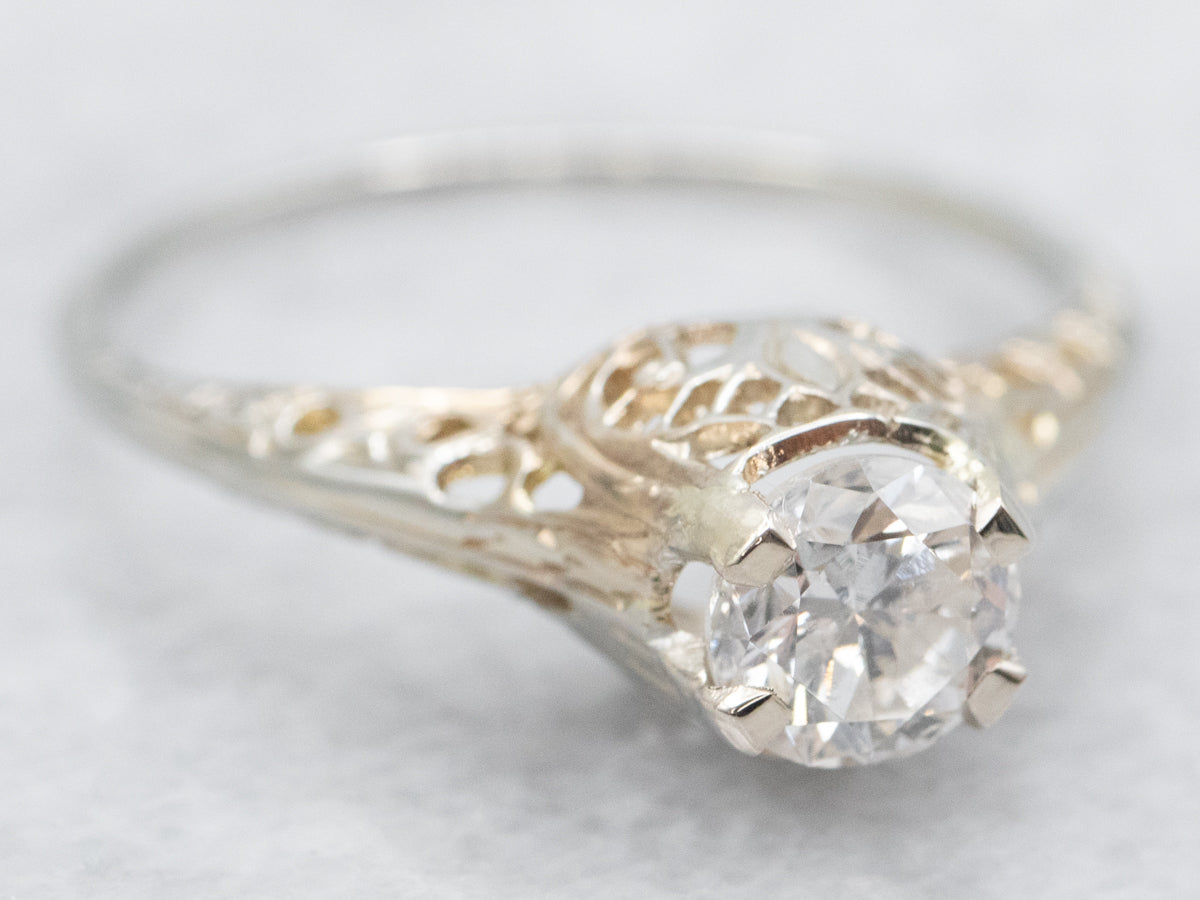 Anillo de compromiso con solitario de diamantes Art Déco