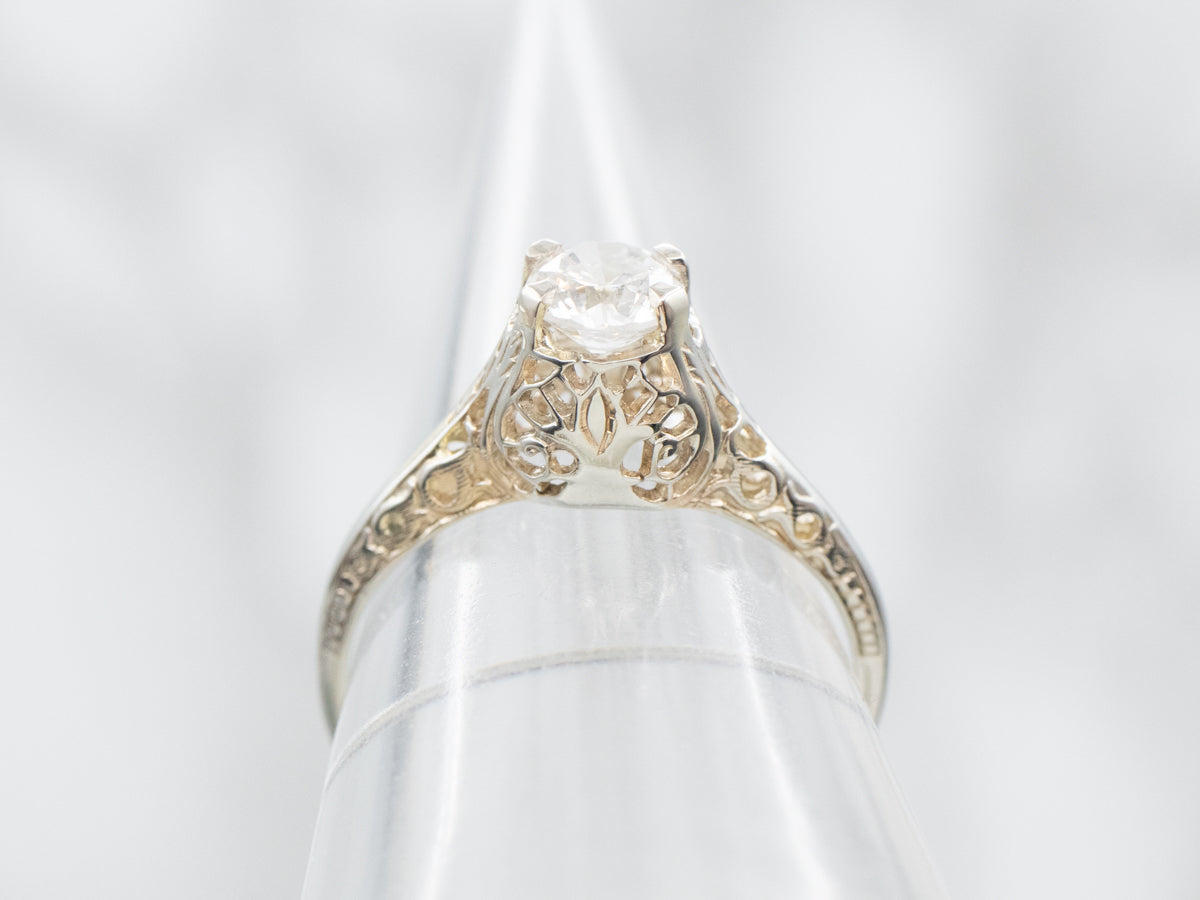 Anillo de compromiso con solitario de diamantes Art Déco