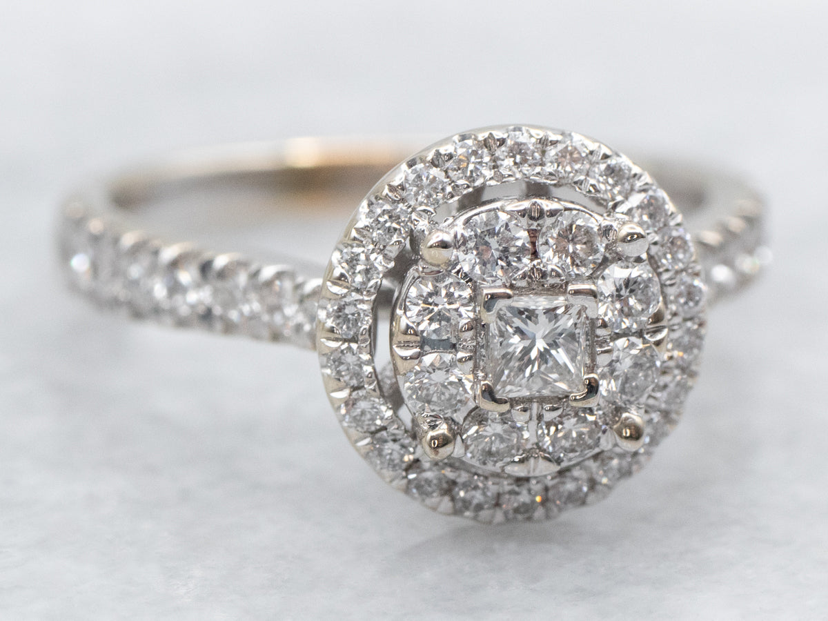 Modern Double Diamond Halo Engagement Ring