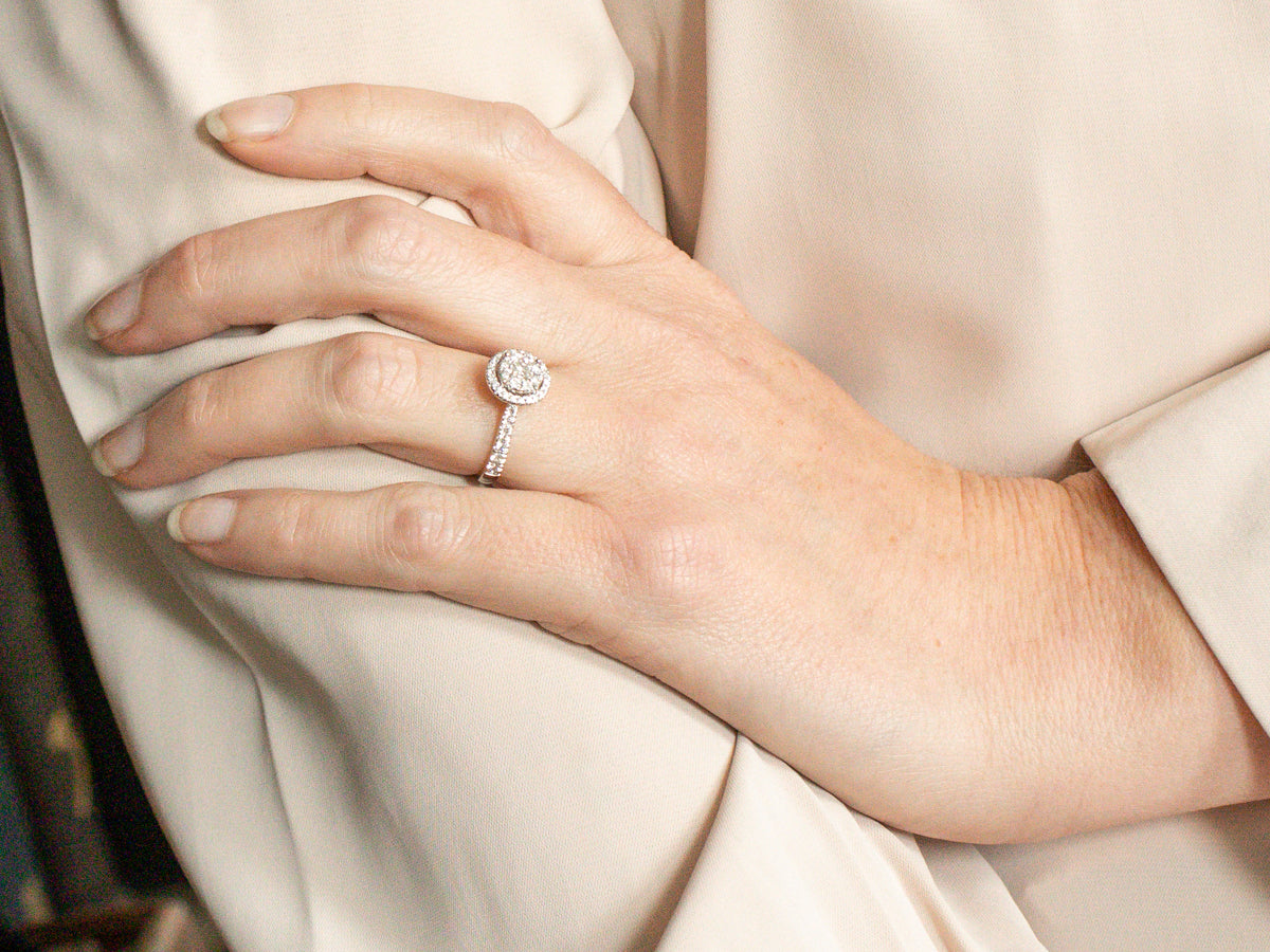 Modern Double Diamond Halo Engagement Ring